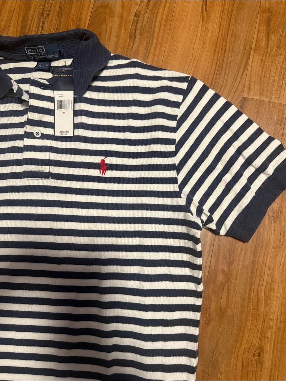 Polo by Ralph Lauren Navy & White Striped Polo with Red Pony